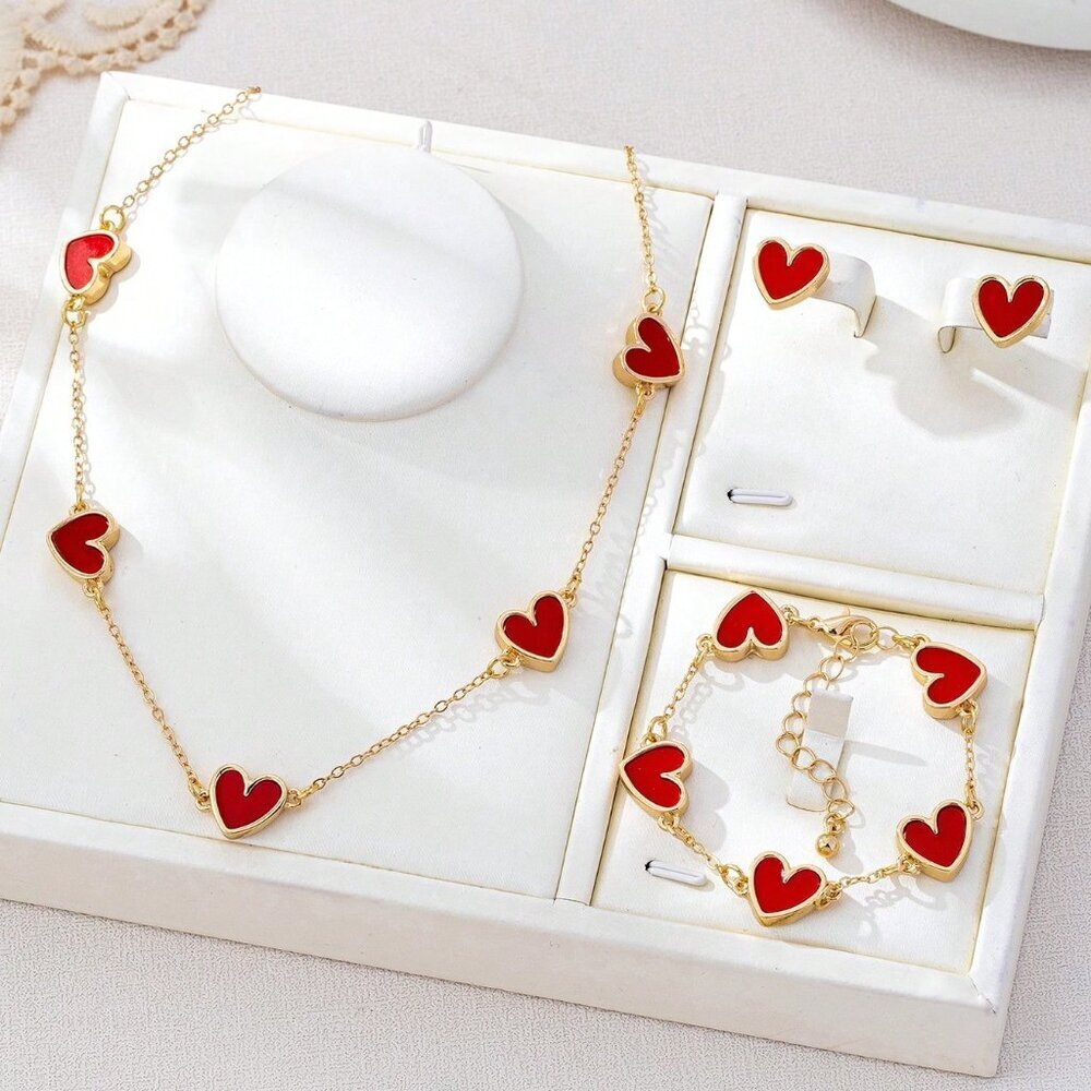 Red Elegant Women's Heart-Shaped Jewelry Set